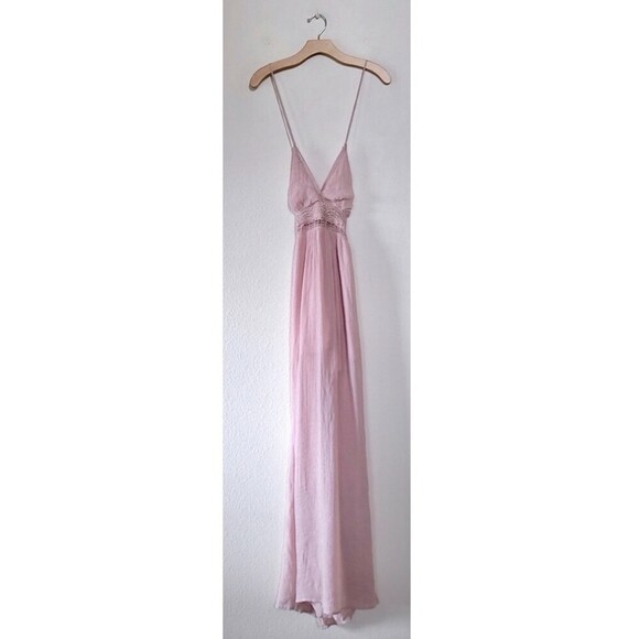 VICI Rayon Crochet Cutout Strappy Back Maxi Dress in Blush Pink Small - Picture 1 of 10